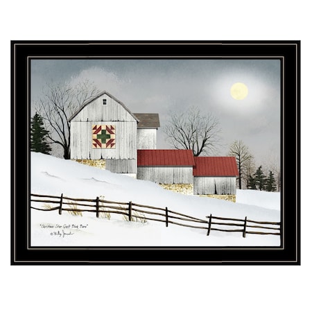 Homeroots Christmas Star Quilt Block Barn 2 Black Framed Print Wall Art 404359