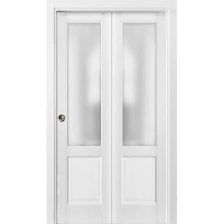 Sartodoors Sliding Closet Bi-fold Doors, Lucia 22 White Silk with Frosted Glass, Sturdy Tracks Moldings Trims LUCIA1422BF-BEM-64 x 96 (2* 32x96)