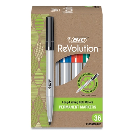 Bic ReVolution Permanent Markers, Fine Bullet Tip, Assorted Colors, 36PK PMER36-AST