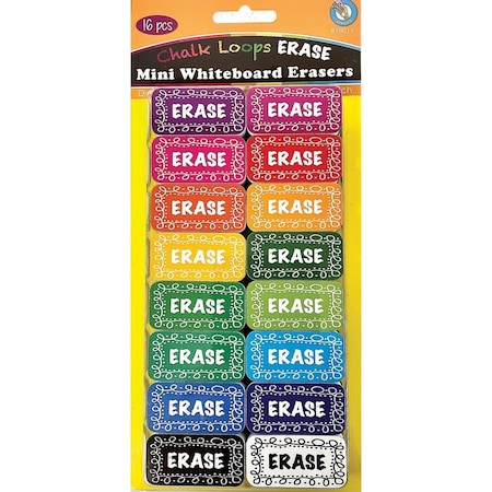 Ashley Productions Non-Magnetic Mini Whiteboard Erasers, Chalk Loops, 16PK 78011