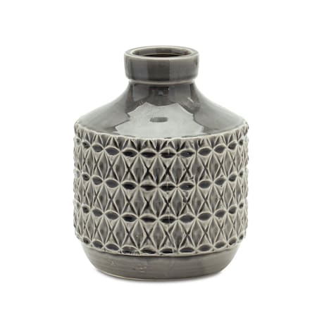 Homeroots 8" Gray Geometric Bud Terracotta Table Vase 516235