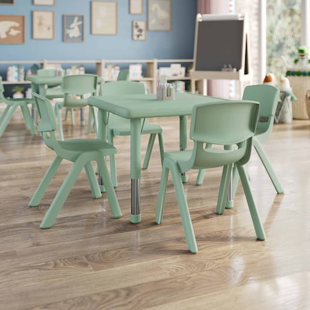 Flash Furniture 5 PC Plastic Activity Table and 4 Chairs Set, 10.5 in Seat Height-Sage YU-YCX-0023-2-SQR-TBL-SAGE-E-GG