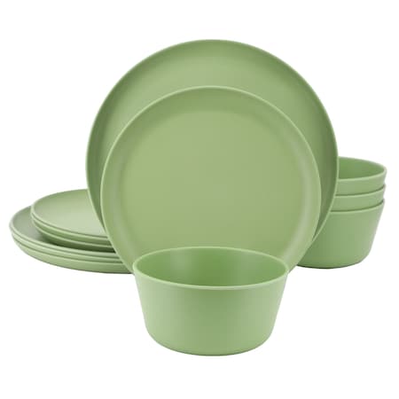 Gibson Home Fairhope 12 Piece Melamine Round Dinnerware Set in Matte Green 144615.12