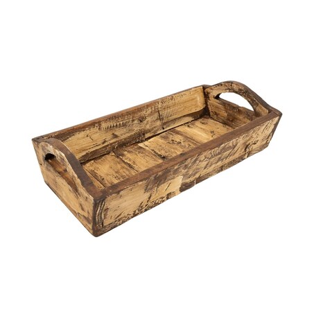 Homeroots 20in Antiqued White And Brown Reclaimed Wood Handmade Serving Tray With Handles 724224