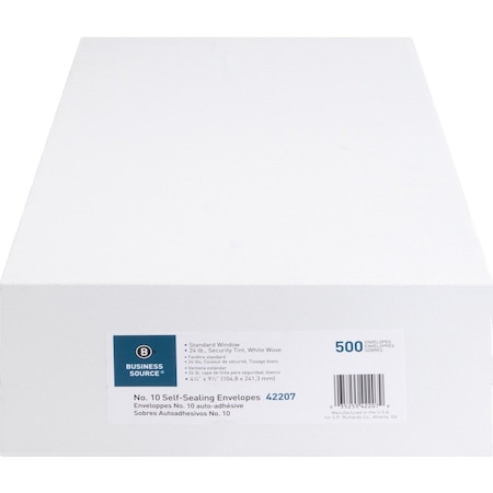 Business Source Window Envelope, White, Self Adhesive, PK5 BSN42207