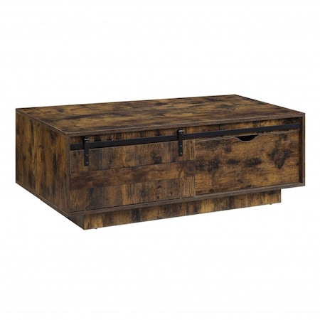 Homeroots 47" Brown and Black Melamine Veneer And Wood Coffee Table With Drawer And Shelf 490586