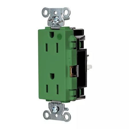 Hubbell Wiring Device-Kellems Straight Blade Receptacle, 5-15R, 15 A, 125V AC, 2 Pole, 3 Wire, Surface Mount, Grounded HBL2172STGN