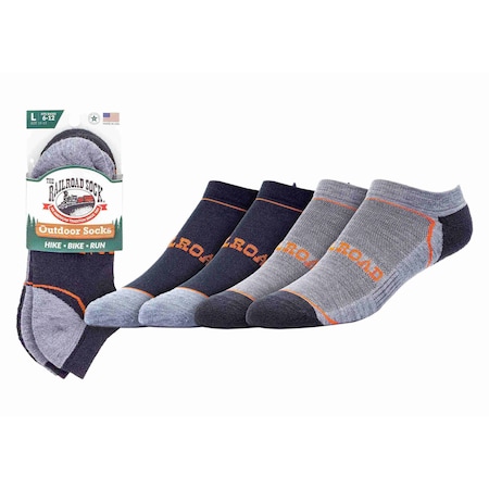 Railroad Sock Mens No Show Socks, Merino Wool/Nylon/Spandex, Black/Orange, 6-12 M, 2 PK OD211NSO