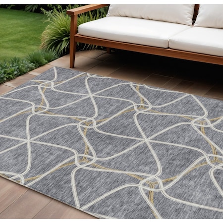 Homeroots 8' X 10' Gray And Ivory Geometric Washable Indoor Outdoor Area Rug 612878