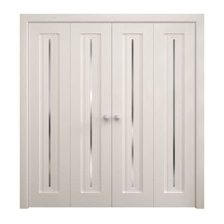 Sartodoors Sliding Closet Double Bi-fold Doors 96 x 96 inches, Ego 5014 Painted White Oak, Sturdy Tracks Mold EGO5014DBF-PWO-96x96 (4* 24x96)