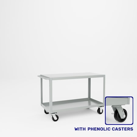 Pucel Heavy Duty Shop Truck, 48 in W x 24 in D x 33.5 in H, Two Shelves, Push Handle, Light Blue 2448-DT-2P