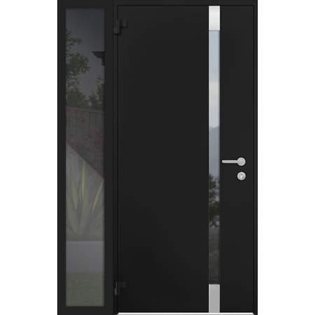 Vdomdoors Steel Door Cynex 6777 Black Sidelight Exterior Window Stainless Inserts Single Modern Painted-W36+1 CYNEX6777EXD-BLK-W36+12 x H80-Left-hand Outswing