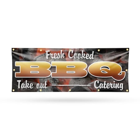 Signmission Fresh Cooked BBQ Take Out Catering, 48 Inch x 120 Inch, Vinyl Banner B-120-30654