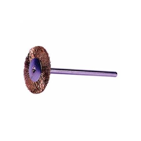 Weiler Miniature Stem-Mounted Wheel Brush, 3/4 in Dia., 0.005 in Brass Wire, 37,000 rpm 804-26144