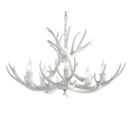 Jonathan Y Eldora 30" 5-Light Rustic Farmhouse Adjustable Resin Antler LED Chandelier, White JYL6300B