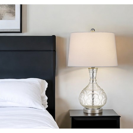 Homeroots 27" Clear Metal Round Table Lamp With White Shade 524703