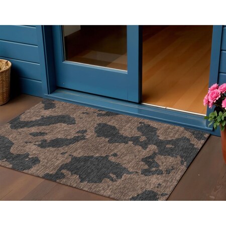 Homeroots 3' X 5' Chocolate And Charcoal Abstract Washable Indoor Outdoor Area Rug 614521