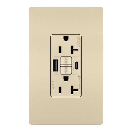 Legrand USB Receptacle, 20 A, Ivory, Nylon 2097TRUSBACI