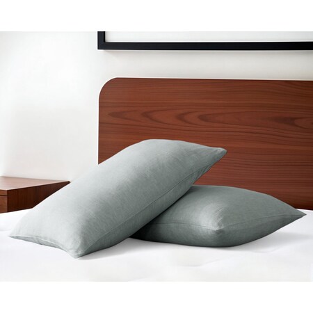 Homeroots Set of Two Blue Linen Pillowcases 520693