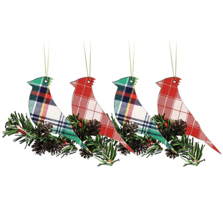 Martha Stewart Holiday Bird Ornament 4 Piece Set in Red and Green 97154.04