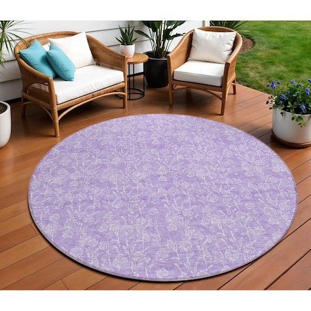 Homeroots 8' Lilac And Ivory Round Floral Washable Indoor Outdoor Area Rug 581872