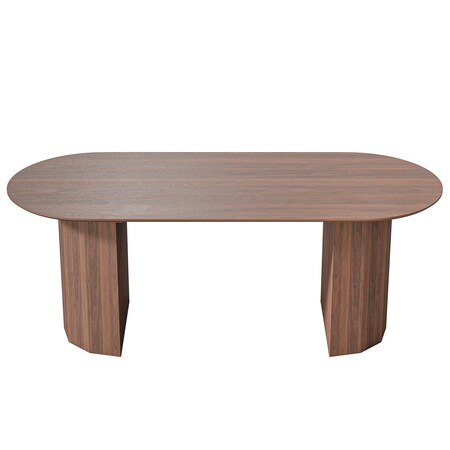 Homeroots 79" Brown Solid Wood Double Pedestal Base Oval Dining Table 720469