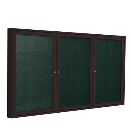 Ghent Indoor/Outdoor Enclosed Vinyl Bulletin Board, Bronze Aluminum Frame, 3'H x 6'W, 3 Door, Ebony PB33672VX-183