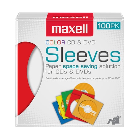 Maxell CD-403 CD/DVD PAPER SLEEVES WITH VIEW WINDOW ASSORTED COLOR 100PK 190132