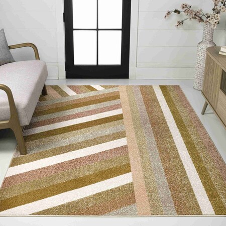 Jonathan Y Retro Rainbow Contemporary Stripe Red/Gold/Cream 4 ft. x 6 ft. Area Rug DZC102C-4