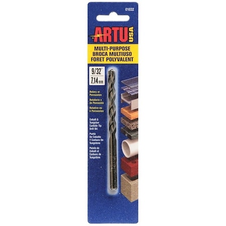 Artu 0 Jobber Drill Bit, 932 in Dia, 438 in OAL, Parabolic Flute, 932 in Dia Shank, Straight Shank 1032