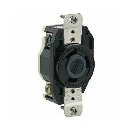 Leviton Flanged Locking Receptacle, L7-30R, 30 A, 277V AC, Single Phase, 2 Pole, Flush Mount, Black 2630