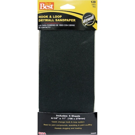 Do It Best 120 Grit 4-1/4'' x 11'' Hook and Loop Drywall Sandpaper, 6PK 7158004