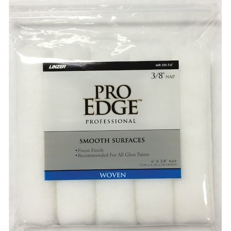 Linzer Paint Roller Cover, 3/8 in Thick Nap, 6 in L, Fabric Cover, White MR 101-5 6IN