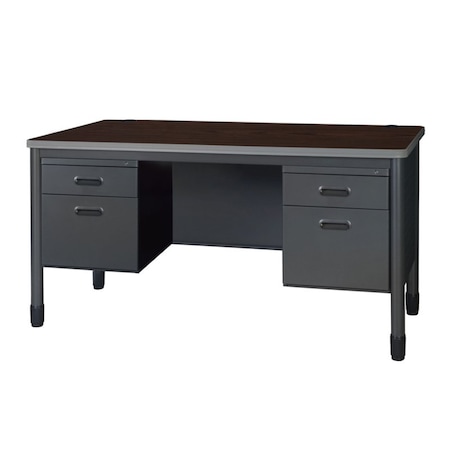 Regency Mesa Steel Double Pedestal Teacher's Office Desk 60in x 30in, Neo Walnut 66266DPNW