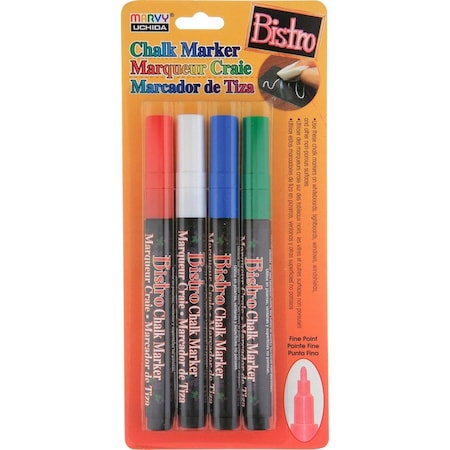 Marvy Uchida Bistro Chalk Markers, Fine Tip, 4 Colors Per Set, PK2 482_4E