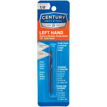 Century Drill & Tool 1/8'' Cobalt Steel Left Hand Drill Bit 74108
