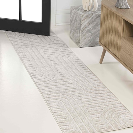 Jonathan Y Anders High-Low MidCentury Modern Arch Stripe Two-Tone White/Cream 2 ft. x 8 ft. Runner Rug SCN107B-28