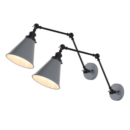Jonathan Y Rover 7" Classic Industrial Metal Adjustable Arm LED Wall Sconce, Gray/Black, 2PK JYL7462H-SET2