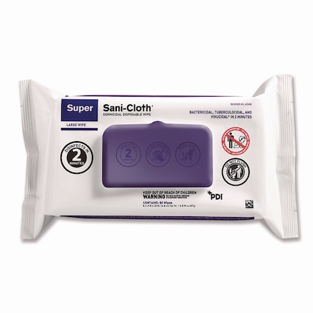 Sani Professional Super Sani-Cloth Germicidal Disposable Wipes, Large, 1-Ply, 8.2 x 9.8, Unscented, White, 80PK A22480