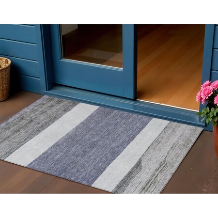 Homeroots 3' X 5' Denim Blue Ivory And Gray Abstract Washable Indoor Outdoor Area Rug 615260