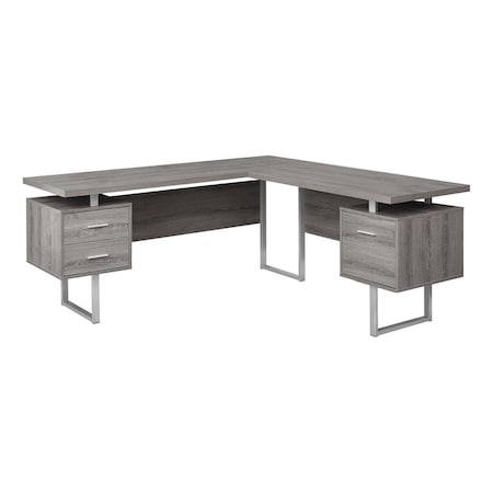 Homeroots 71" Taupe and Silver L Shape Computer Desk With Three Drawers 333469