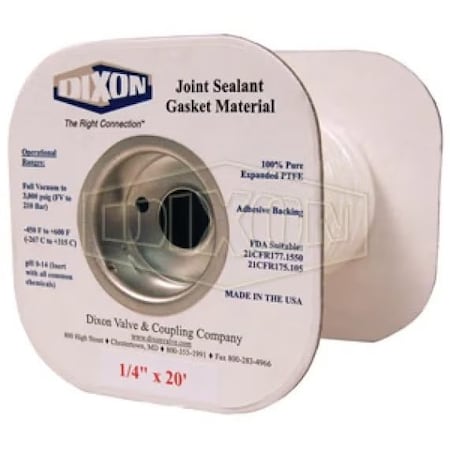 Dixon Joint Sealant Gasket, 25 ft L x 3/8 in W, 3000 psi, PTFE, Domestic LCJS6-25