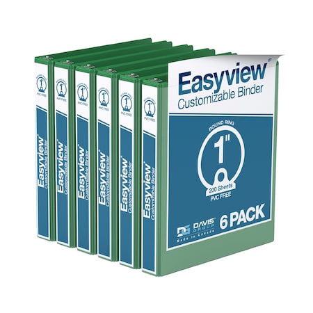 Davis Group Easyview Premium, Round Ring, Customizable, View Binder, (Green, 1"), PK6 8411-04-06