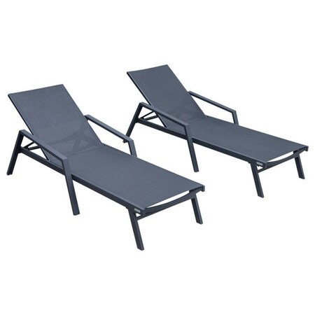 Leisuremod Marlin Patio Chaise Lounge Chair with Armrests in Black Aluminum Frame, Black, 2PK MLABL-77BL2