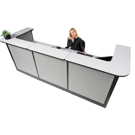 Global Industrial Interion U-Shaped Electric Reception Station, 124"W x 44"D x 46"H, Gray Counter, Gray Panel 249010EGG