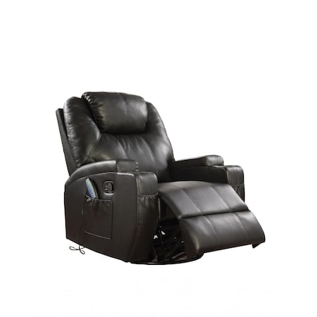 Homeroots 34" Black Leather Match Power Heated Massage Recliner 318863