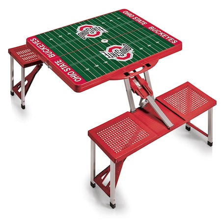 Picnic Time Family Of Brands Ohio State Buckeyes - Football Field - Picnic Table Portable Folding Table, Red 811-00-100-445-0