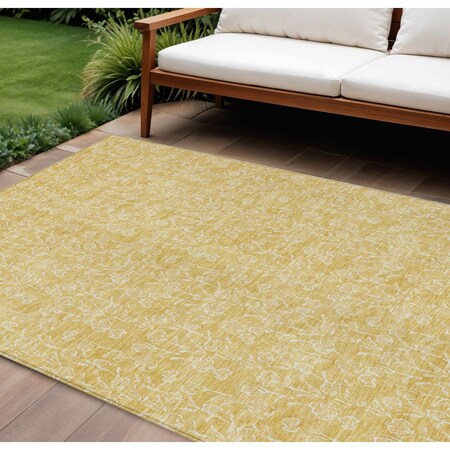 Homeroots 10' X 14' Gold And Ivory Floral Washable Indoor Outdoor Area Rug 581869