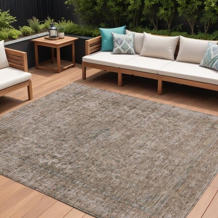 Homeroots 8' X 10' Brown And Beige Abstract Washable Indoor Outdoor Area Rug 615995