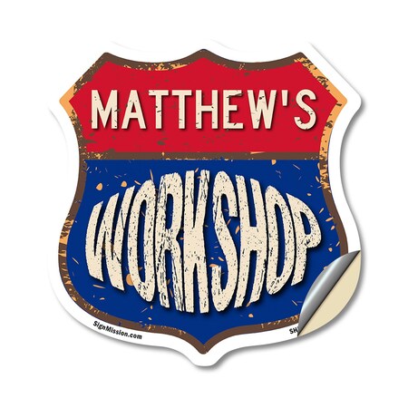 Signmission Matthew's Workshop, 18 Inch X 18 Inch, Vinyl Decal SHI-D-18-489-MATTHEW